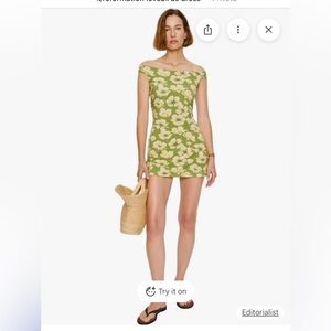 Reformation Lia Knit Mini Green Lovebird Dress Size XL